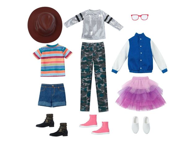 Creatable World Everyday Style Clothes and Accessory Varsity And Tutu Fashion, 3 Pack
