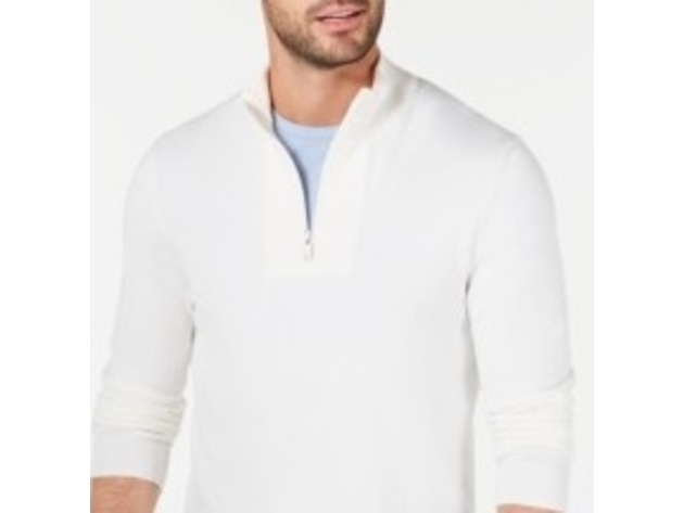 Alfani Men's Quarter-Zip Ribbed Placket Sweater White Size Small