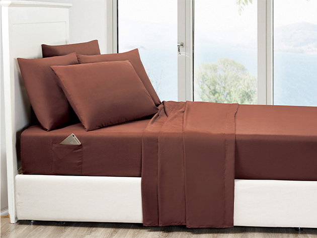 6-Piece Chocolate Ultra Soft Bed Sheet Set with Side Pockets