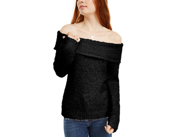 INC International Concepts Women's Chenille Cowl-Neck Sweater Black Size Large