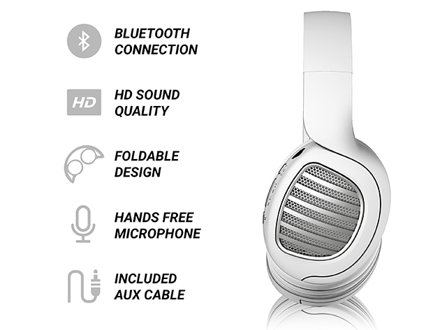 Aduro KeyNote Foldable Wireless Headphones (White/Silver)
