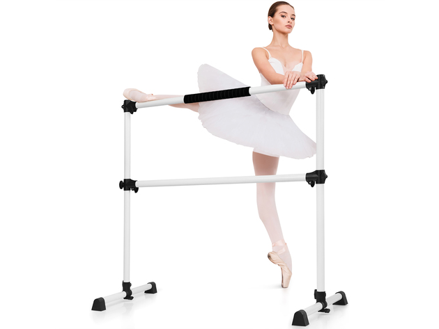 Goplus Portable Ballet Barre 4ft Freestanding Adjustable Double Dance Bar Silver 