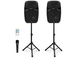 Portable Dual 15" 2-way 2000 W Powered Speakers w/  Stands & Controller - Black