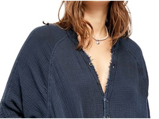 Free People Women's Summer Daydream Button Shirt Blue Size Large
