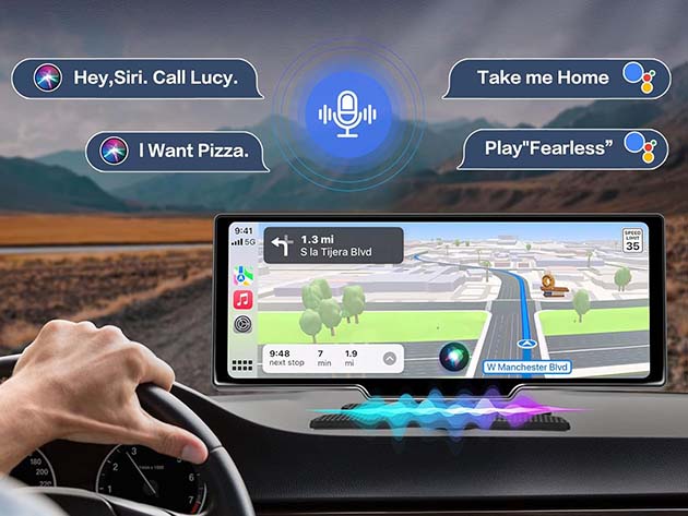 10" Touchscreen Wireless/Wi-Fi/Bluetooth Car Display with Apple CarPlay & Android Auto Support