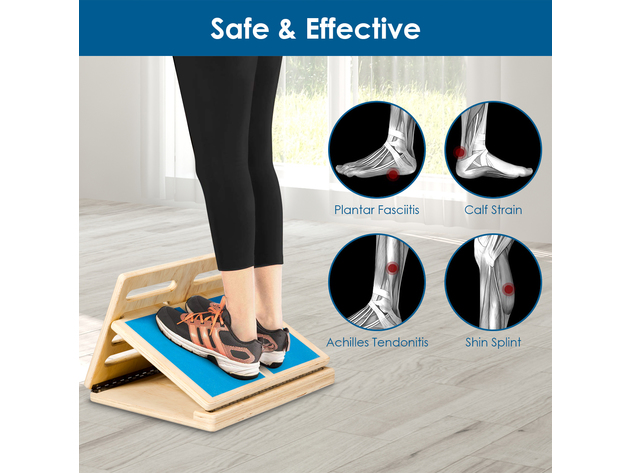 Goplus 4-level Adjustable Slant Board Wooden Calf Stretcher Incline Stretching Ankle - Blue and Wooden