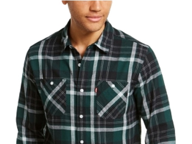 Levi's Men's Dual Pocket Plaid Flannel Shirt Green Size 2 Extra Large