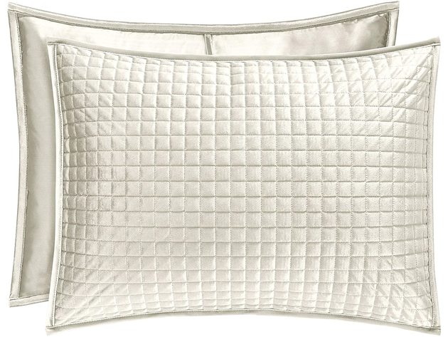 Five Queens Court Gordon Velvet Collection Box Stitched Quilted Pillow Sham, Standard/Queen, Ivory