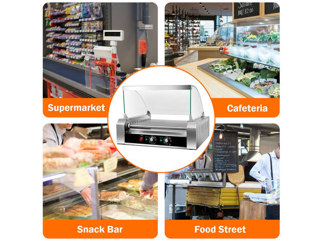 Costway Commercial 30 Hot Dog 11 Roller Grill Cooker Machine W/ cover CE 
