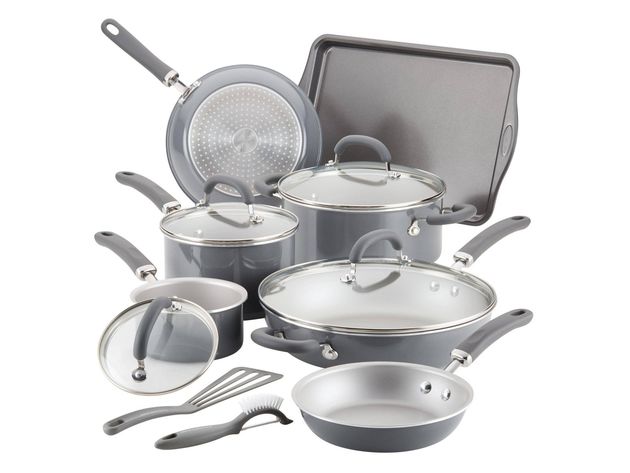 Rachael Ray Create Delicious Aluminum Nonstick Cookware Pots and Pans Set, 13 Piece, Gray (New Open Box)