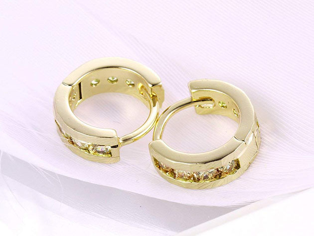 Classic Round Huggie Earrings Featuring Paved Swarovski Crystals