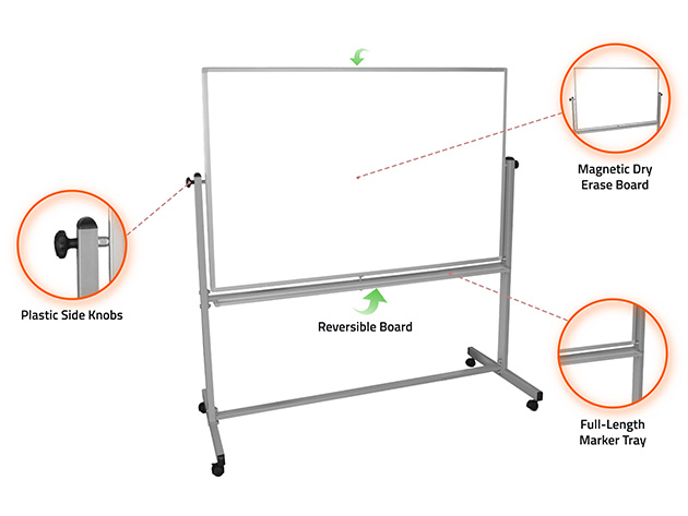 Offex 60"W x 40"H Double-Sided Magnetic Whiteboard