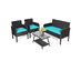 Costway 4 Piece Outdoor Rattan Furniture Set Patio Wicker Sofa w/Tempered Glass Table Cushioned Chair - Turquoise