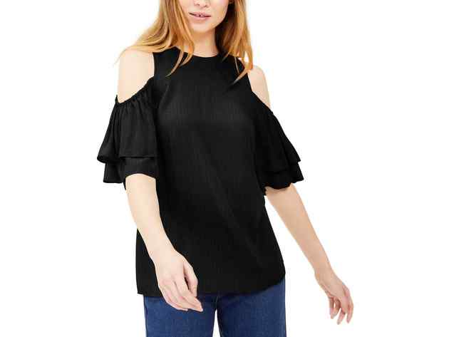 Michael Kors Women's Flounce-Sleeve Cold-Shoulder Top Black Size Extra  Small | StackSocial