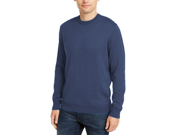 Club Room Men's Solid Crew Neck Merino Wool Blend Sweater Navy Size Medium