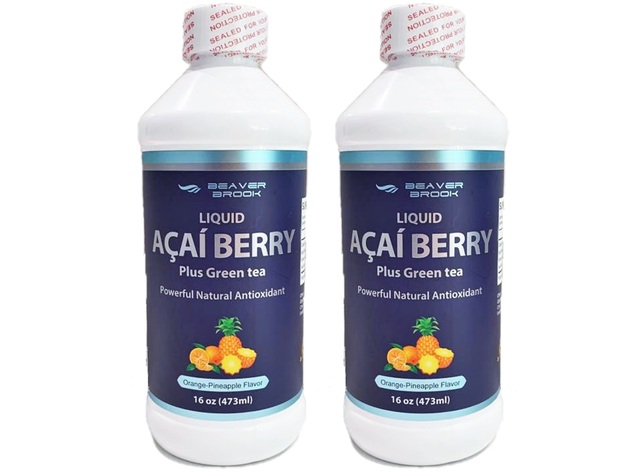 Beaver Brook Liquid Acai Berry 500mg Dietary Supplement with Green Tea and Vitamin C - Orange Pineapple - 32oz