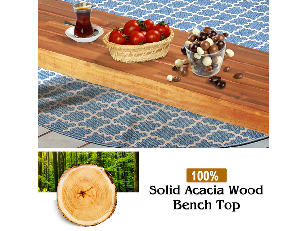 Costway Set of 2 Patio Acacia Wood Dining Bench with Rustic Steel Legs Outdoor Indoor - Red Brown + Dark Brown