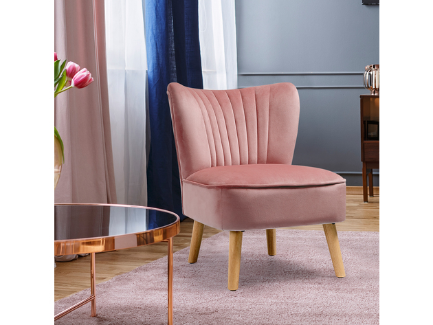Costway Armless Accent Chair Modern Velvet Leisure Chair Single Upholstered - Pink