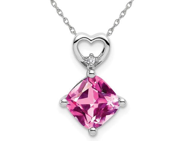 1.65 Carat (ctw) Lab-Created Pink Sapphire Heart Pendant Necklace in 14K White Gold with Chain