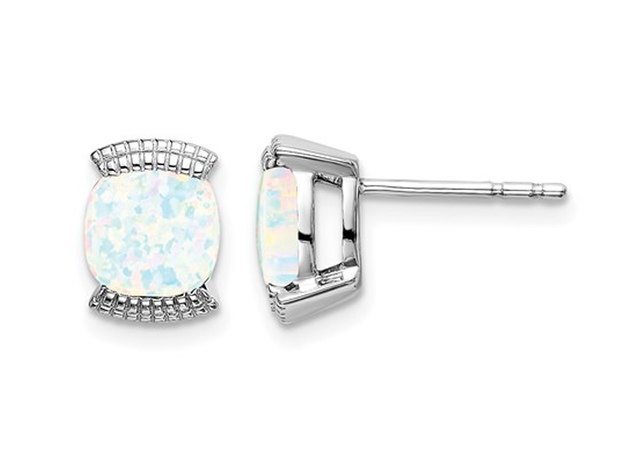 1.75 carat (ctw) Lab Created Solitaire Opal Earrings in 14K White Gold