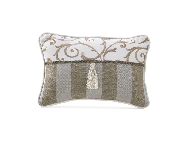 Croscill Anessa Boudoir Decorative Pillow, Featuring Scrolling Floral Embroidery At The Top and Stripe Pattern At The Bottom, 18 Inch By 12 Inch, Tan or Beige