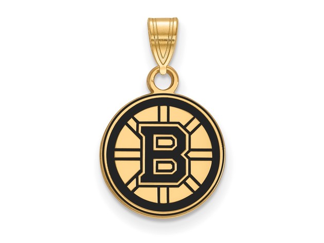 SS 14k Yellow Gold Plated NHL Boston Bruins SM Enamel Disc Pendant