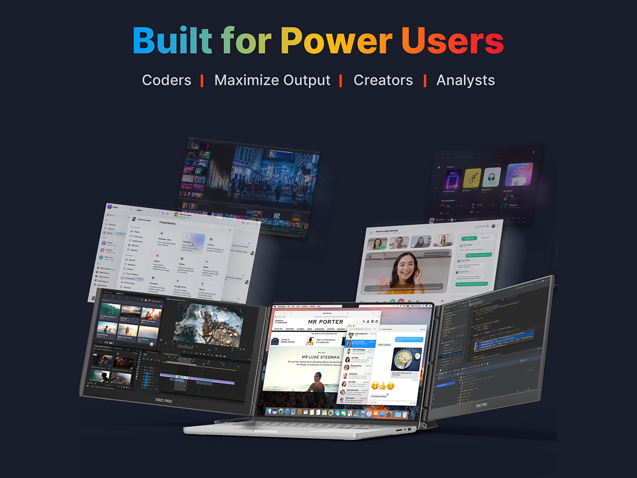 Trio 3 Pro 14.1" Tri-Screen Display for 15" -17.3" Laptops