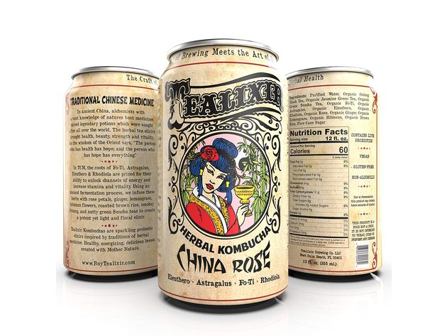 12-PACK Tealixir Herbal Kombucha Tea, China Rose, Traditional Chinese Medicine, 12 Ounces Each (144 Ounces)