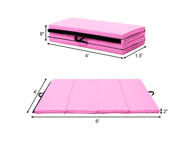 Costway 4'x6'x2'' Gymnastics Mat PU Thick Folding Panel Gym Pink 