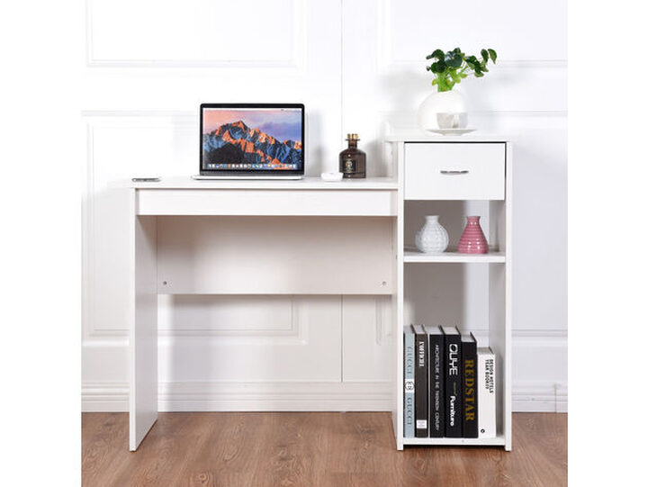 Costway Computer Desk PC Laptop Table w/ Drawer and Shelf Home Office  Furniture White