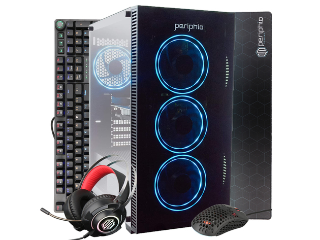 periphio blue gaming pc tower desktop computer