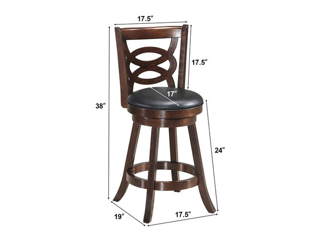 Costway Swivel Stool 24'' Counter Height Upholstered Dining Chair Home Kitchen Espresso + Black
