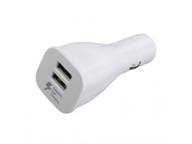 Samsung White Adaptive Fast Dual USB Car Charger  w/ Micro USB Cable White