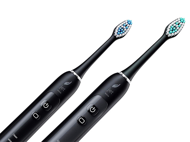JetWAVE Sonic Toothbrush Double Set with Dual Charging Base, 8 Brush Heads & 2 Travel Cases