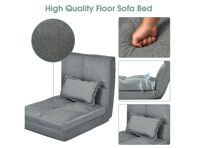 Costway Floor Folding Sofa Chair Lounger 6 Positon Adjustable Sleeper Bed Couch Recliner - Gray
