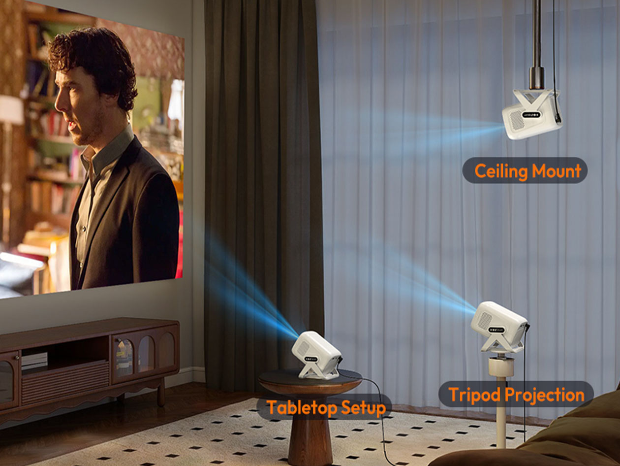 N5 1080p Portable Smart Projector - Netflix Certified, Auto-Focus, Voice Controlled, Wi-Fi 6 & Bluetooth 5.4