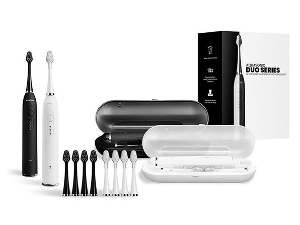 aquasonic black series toothbrush & travel case with 8 dupont brush heads