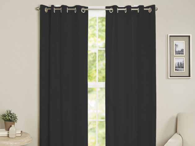 Maria Thermal Blackout Grommet-Top Curtain: 2 Panels (Black)