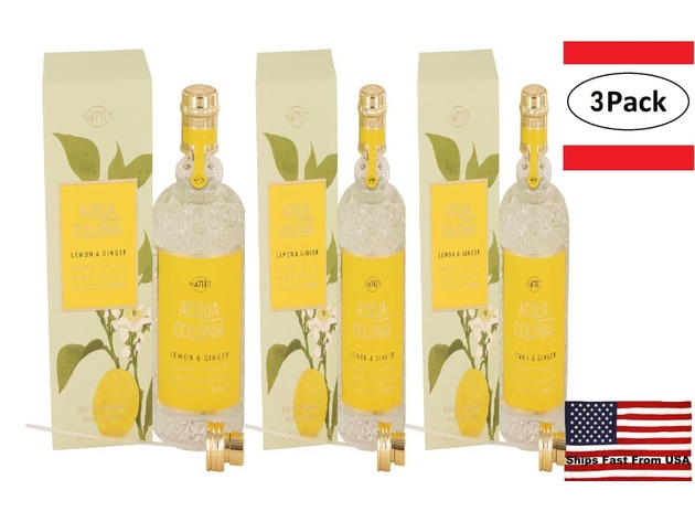 3 Pack 4711 ACQUA COLONIA Lemon & Ginger by Maurer & Wirtz Eau De Cologne Spray (Unisex) 5.7 oz for Women