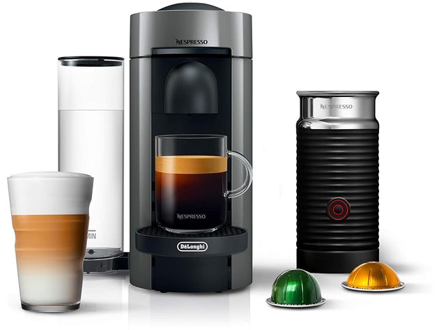 Nespresso Vertuo+ Coffee and Espresso Machine by De'Longhi with Aeroccino, Gray (Refurbished, No Retail Box)
