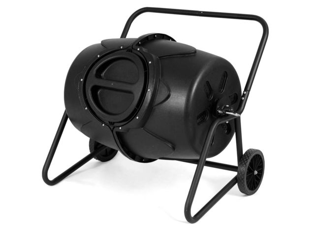 Costway 50 Gallon Wheeled Compost Tumbler Garden Waste Bin Grass Trash Barrel Fertilizer - Black