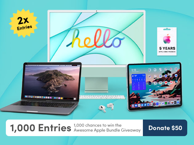 1,000 Entries to Win the Awesome Apple Bundle Giveaway ft. iMac, iPad Pro, MacBook Pro, and More & Donate to Charity