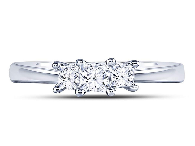 Three Stone Princess Cut Diamond Anniversary Engagement Ring 1/2 Carat (ctw I-J, I1) in 14K White Gold - 8.5