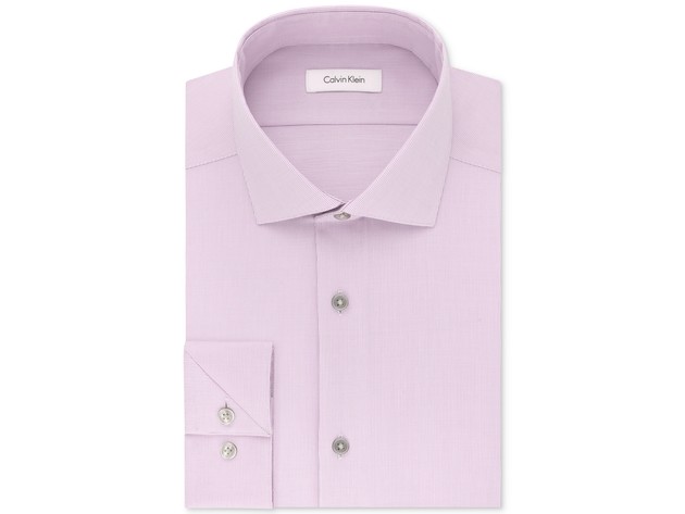 Calvin Klein Men's Steel Slim-Fit Non-Iron Stretch Performance Unsolid Dress Shirt Pink Size 32-33