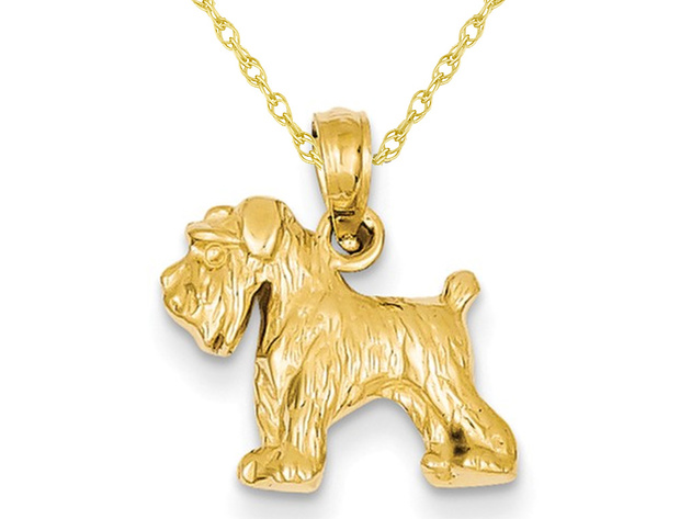 14K Yellow Gold Schnauzer Dog Charm Pendant Necklace with Chain