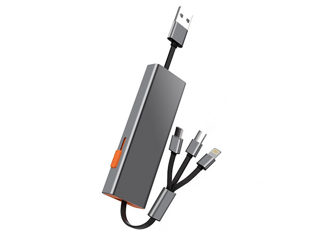 3-in-1 Retractable Charging Cable: Lightning, Micro-USB & USB-C