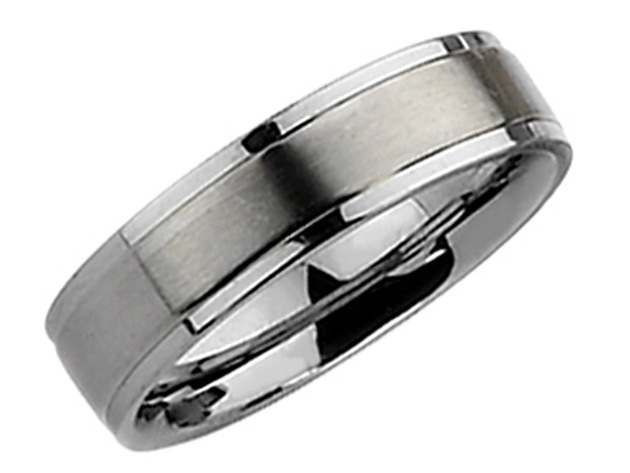 Mens Chisel 6mm Satin Stainless Steel Comfort Fit Wedding Band with Ridge - 13