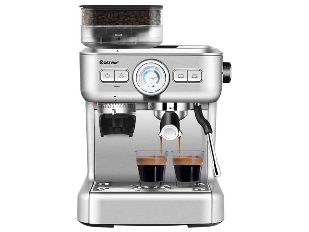 Costway Espresso Cappucino Machine Coffee Maker Stainless Steel w/ Grinder & Steam Wand - Silver