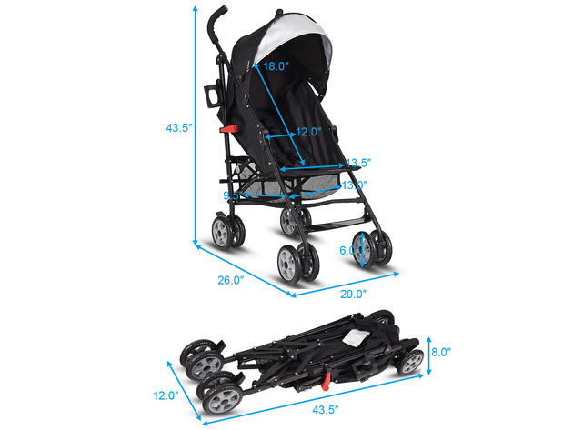 Costway Folding Lightweight Baby Toddler Umbrella Travel Stroller w/ Storage Basket - Black