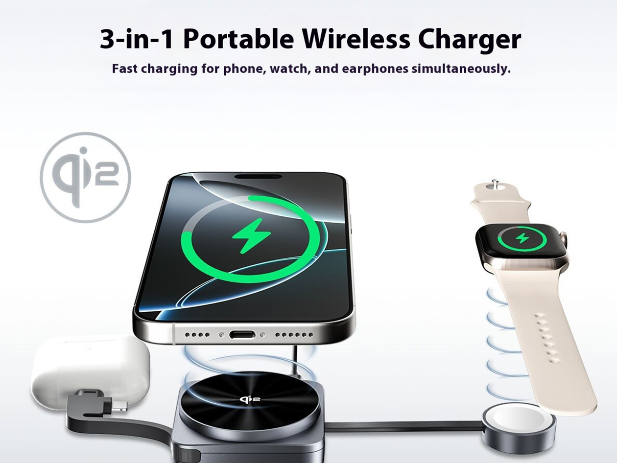 Qi2 3-in-1 Portable Charging Station (Silver)
